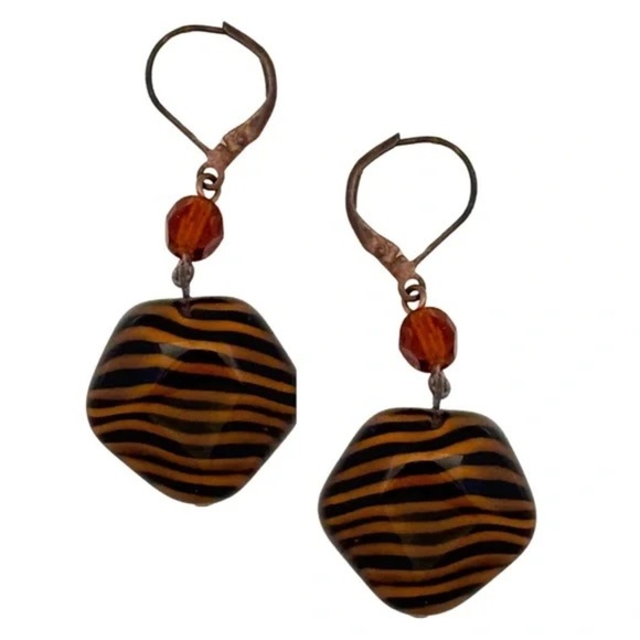 ANTHROPOLOGIE • Tiger Jungle Boho Stone Earrings - Picture 1 of 3
